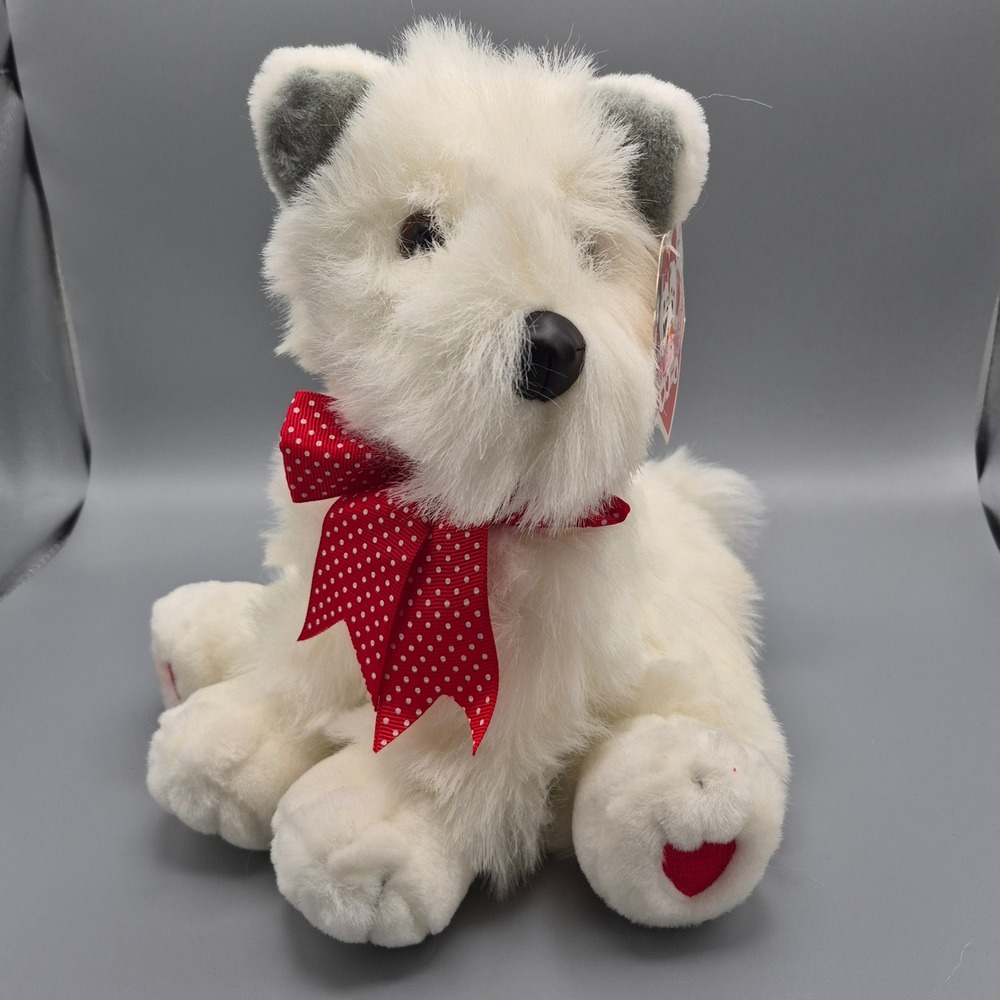 Commonwealth Vintage Westie Plush White Dog Red Polka Dot Bow Heart Valentine